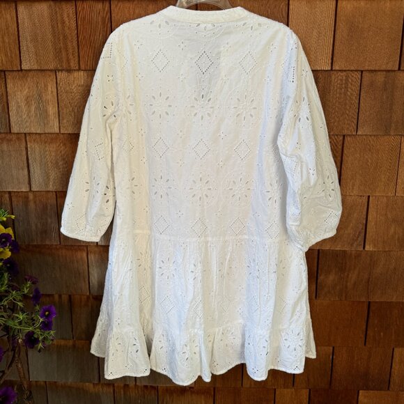 NWT GAP White Eyelet Cotton Three Quarter Sleeves A-Line Dress - Women's X-Large - Picture 6 of 11